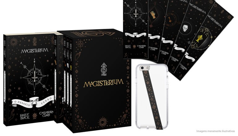 Box dos livros de Magisterium com brindes
