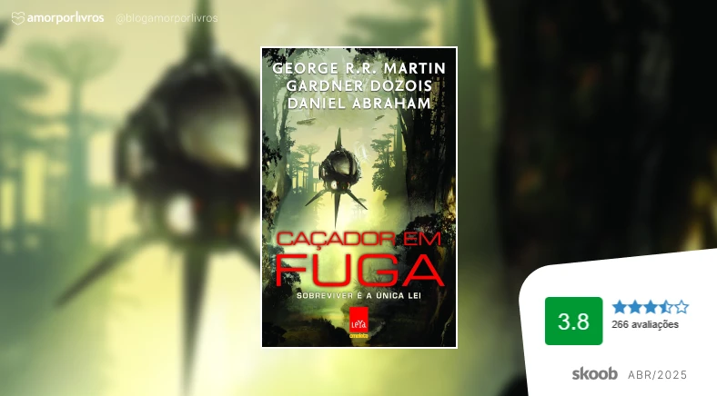 Capa do livro Caçador em Fuga ao lado da nota 3.8 de 266 avaliações do Skoob