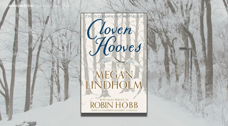 Capa do livro Cloven Hooves com um fundo de árvores em meio a neve