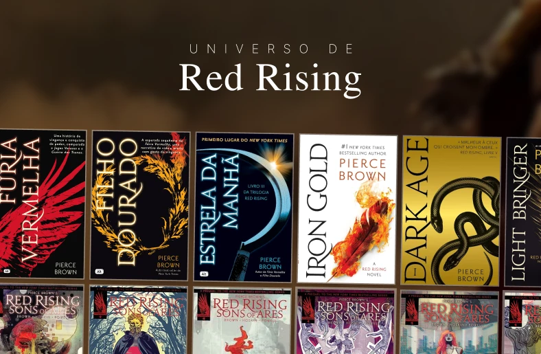 Red Rising: ordem dos livros e guia completo da série Imagem com todos os livros e quadrinhos da série Red Rising, de Pierce Brown, com os dizeres "Universo de Red Rising"