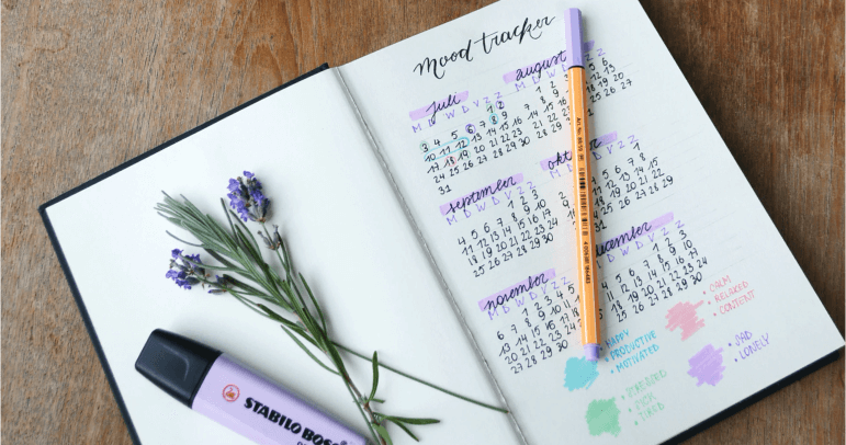 Um Bullet Journal com calendário