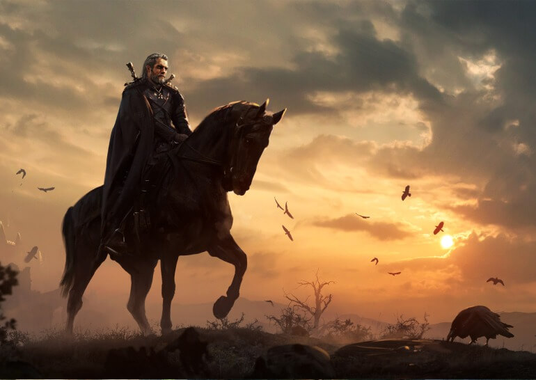 Fanart de Geralt montado em um cavalo