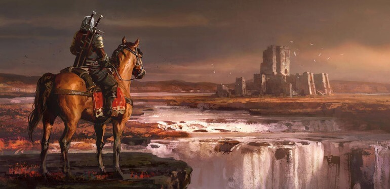 Ilustração de Geralt em cima de um cavalo