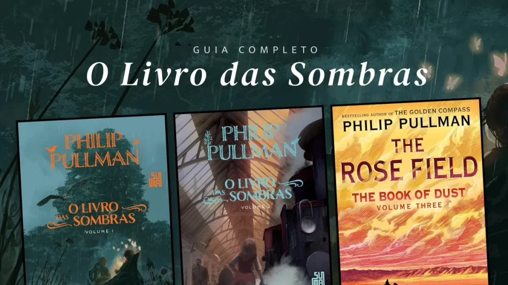 Capas dos três livros da trilogia O Livro das Sombras com os dizeres "Guia completo O Livro das Sombras"