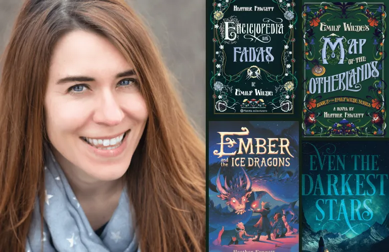 Heather Fawcett ao lado de alguns dos seus livros