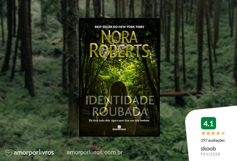 Capa do livro Identidade Roubada, de Nora Roberts, com avaliação do Skoob em fevereiro de 2026