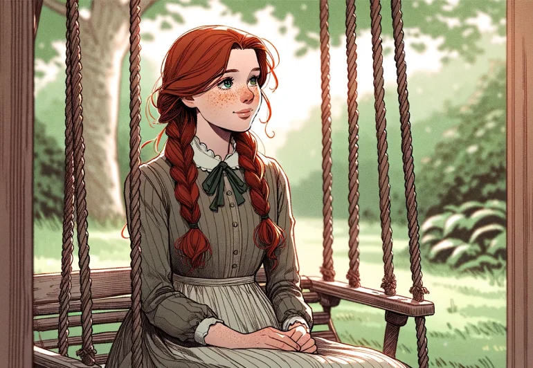 Ilustração de Anne sentada em um balanço
