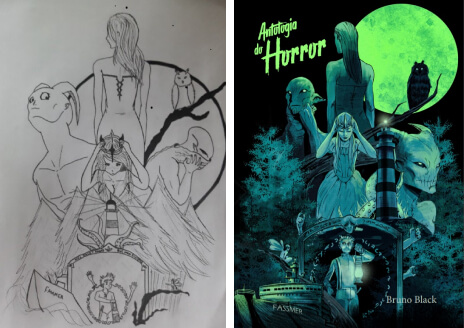 Comparação da ilustração original da capa e a final