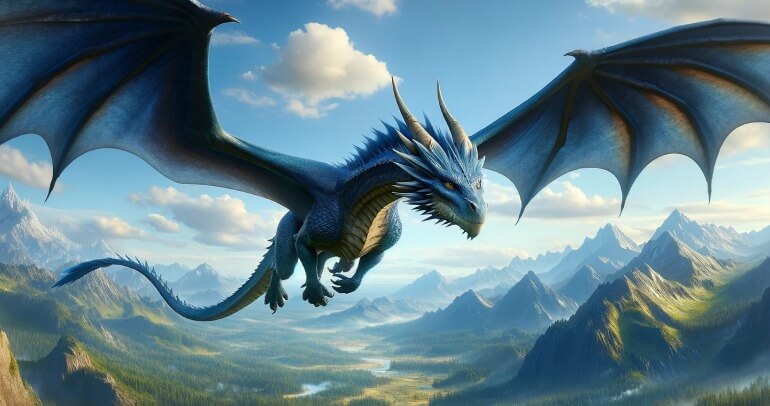 Ilustração de Saphira voando pela Alagaësia