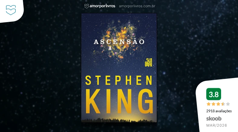 Livro Ascensão com fundo estrelado e nota 3,8 do Skoob em Março de 2026