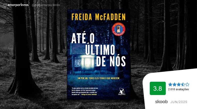 Fundo de uma floresta a noite e capa do livro Até o último de nós