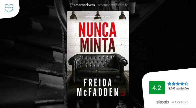 Fundo de uma escada antiga com o livro Nunca Minta