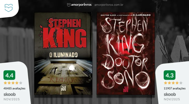 Capas dos livros O Ilumando e Doutor Sono com suas respectivas avalições do Skoob em novembro de 2025