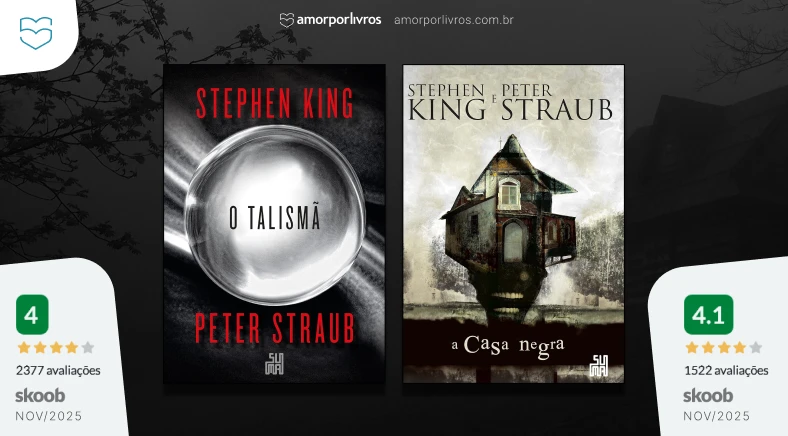 Capas dos livros O Talismã e A Casa Negra, de Stephen King e Peter Straub, com avaliações no Skoob.