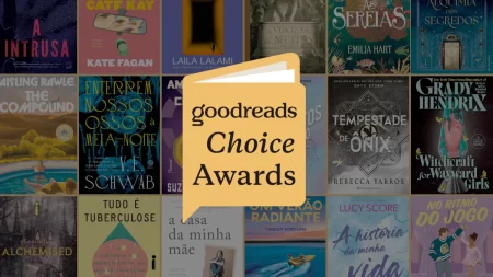 Goodreads Choice Awards: conheça todos os ganhadores 2025 “Imagem com o logo do Goodreads Choice Awards sobre um mosaico de capas dos livros vencedores de 2025 em diferentes categorias.