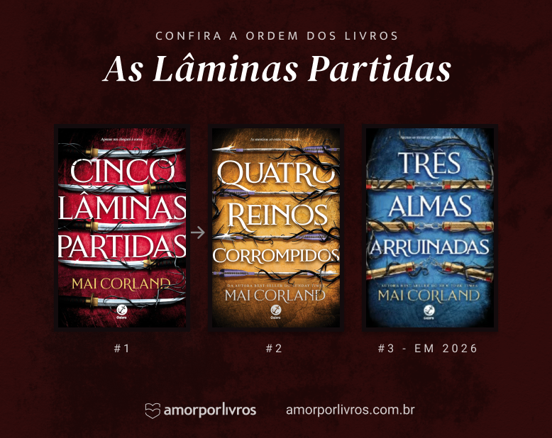 Ordem dos livros da série As Lâminas Partidas: Cinco Lâminas Partidas, Quatro Reinos Corrompidos e Três Almas arruinadas