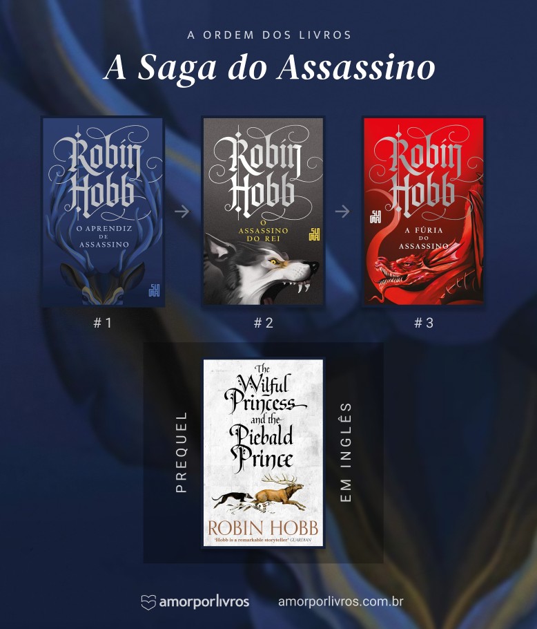 Ordem dos livros da trilogia A Saga do Assassino: O aprendiz de assassino, O assassino do rei, A fúria do assassino e The Wilful Princess and the Piebald Prince