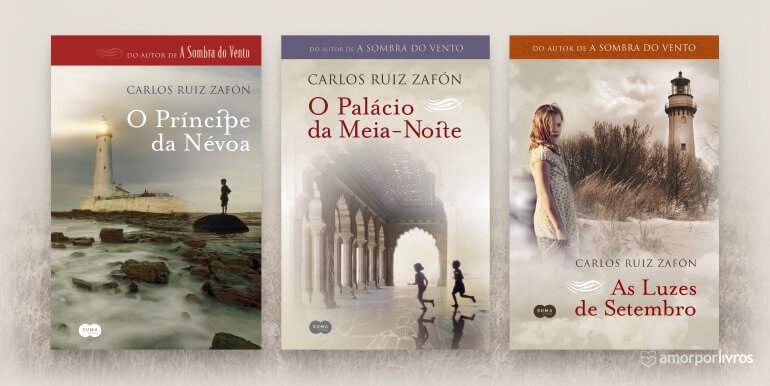 Capas dos livros da Trilogia da Névoa, de Carlos Ruiz Záfon